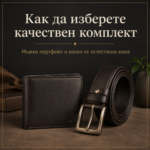 комплект мъжки колан и портфейл от естествена кожа