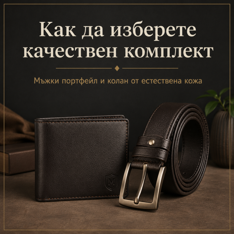 комплект мъжки колан и портфейл от естествена кожа