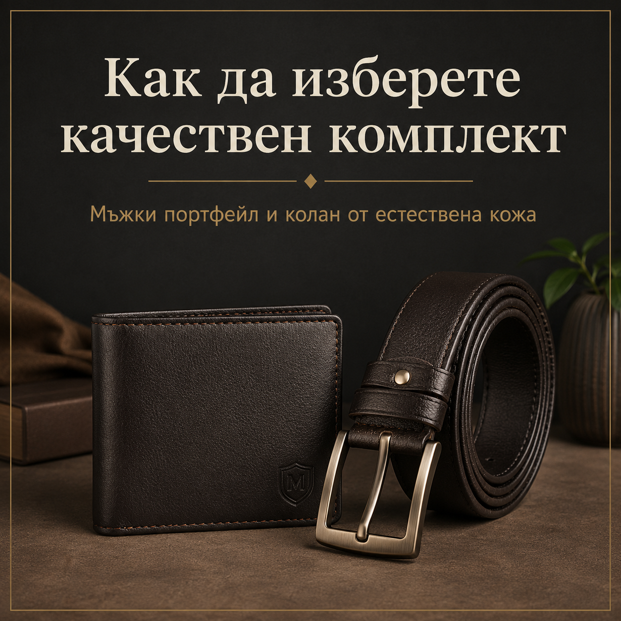 комплект мъжки колан и портфейл от естествена кожа